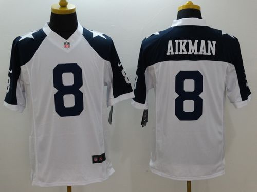 Nike Cowboys #8 Troy Aikman White Thanksgiving Throwback Men's Stitched NFL Limited Jersey - Click Image to Close